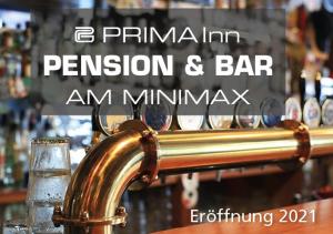 a bar with the words percussion and bar istgermottermottermottermott at PRIMA Inn Unterkunft direkt über der "Bar am Minimax" in Neuruppin