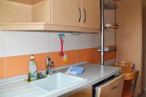 una encimera de cocina con fregadero en una cocina en GUWO Gästewohnung Friedrich-Schiller-Str 27, en Guben