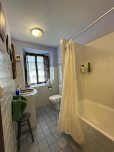 a bathroom with a tub and a toilet and a sink at La casa del Abogado in La Urz