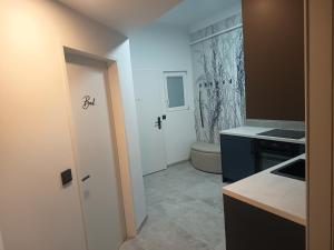 a kitchen with a sink and a toilet in it at Suite 16 City Apartment Korneuburg in Korneuburg +9 photos