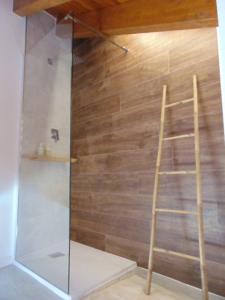 a glass shower with a ladder next to a wall at Apartamento en casco histórico Exclusivo con AC in San Martín de Valdeiglesias +20 photos