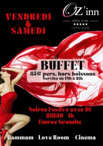 a flyer for a concert with a woman in a red dress at Oz'Inn Hôtel & Spa in Cap d'Agde