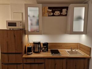 ブラズィリアンにあるFerienwohnung S249のシンクと電子レンジのある小さなキッチン