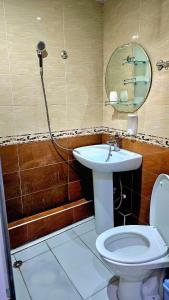 a bathroom with a toilet and a sink and a mirror at old Gomi iin in Tbilisi City