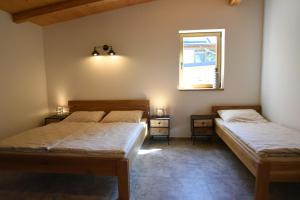 a bedroom with two beds and a window at Apartmán Farma Byzhradec in Dobruška