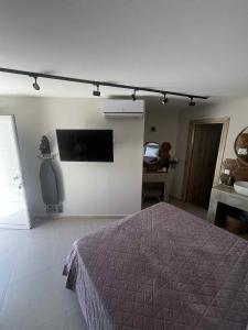 a bedroom with a bed and a tv on a wall at Exclusive Del Mare Hotel in Sidari