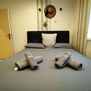two pillows on a bed in a bedroom at Villa détente - Entre terre et mer in Le Gué-dʼAlléré +2 photos