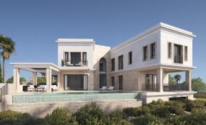 a rendering of a villa with a swimming pool at Lantana Villas & Hotel in Peyia