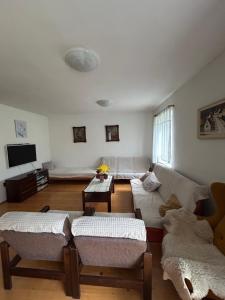 un salon avec un canapé et une table dans l'établissement Chalupa na konci světa Světlá, à Studená