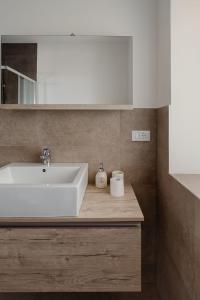 une salle de bain avec un lavabo blanc et un miroir dans l'établissement Apartment with terrace - Monte Ponente, à Tassullo