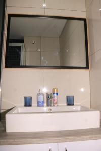 a bathroom sink with a large mirror above it at MariSal at 77 Independence avenue CBD in Windhoek +13 photos