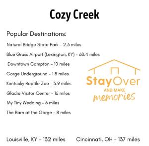 a screenshot of a flyer for a grey creek at WiFi & Minimalist - Cozy Creek -Red River Gorge KY in Rogers