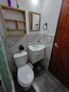 a bathroom with a white toilet and a sink at Los Pecos dpto 6 in Ostende