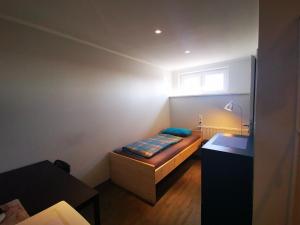 une petite pièce avec un lit et une fenêtre dans l'établissement Einzelzimmer mit Bad HG 3, à Zwickau
