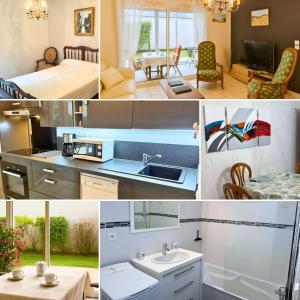 a collage of photos of a kitchen and a living room at Rétro - Parking - Wifi - Centre in Dax