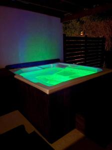 a large tub with green water in a dark room at BAHIA SAN FRANCISCO, casa Gaviotas, a 80 metros del mar, Uruguay in Piriápolis