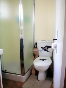 a bathroom with a toilet and a glass shower at Au Jardin Des Couleurs in Pierrefeu-du-Var +13 photos
