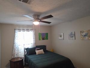 a bedroom with a bed and a ceiling fan at Yellow Mellow in Jackson
