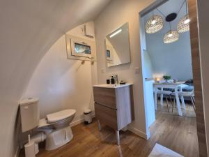 a bathroom with a toilet and a sink and a table at Domaine de la Tardoire in Oradour-sur-Vayres +53 photos