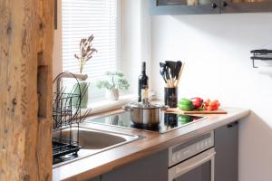 Kuchyň nebo kuchyňský kout v ubytování 3 Zimmer Ferienwohnung Harter Brocken