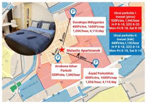 a map of the city of madrid with different types of beds at Malasits Apartman in Győr