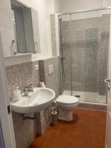 a bathroom with a sink and a toilet and a shower at Affittacamere Clara in Lucca