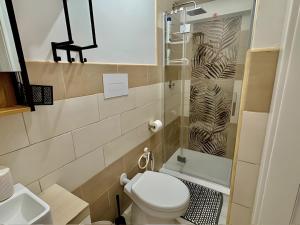 a small bathroom with a toilet and a shower at Casa Lucid'amare Relaxation in Isola delle Femmine
