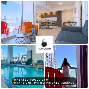 a collage of photos of a living room and a apartment at Sky-High oasis heated Pool & Gym Miami Skyline Vista in Miami
