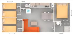 Posezení v ubytování Trigano évolution 35 climatisé, 3 chambres dans camping 4 étoiles à La Presqu'ile du Barcares