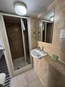 Un baño con lavabo y ducha en Princes Palace, en Londres