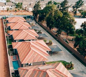 an overhead view of a building with orange roofs at Makupula Apartments in Lusaka