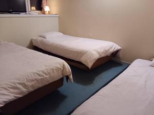 a room with two beds and a tv on the wall at グランメール in Myoko