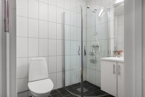 Et badeværelse på Cozy Studio Close to City, Kitchen & Parking