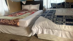 two beds sitting next to each other in a room at Dewclaw Baobab Safari Lodge in Mfuwe