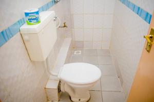ein Badezimmer mit einer weißen Toilette in einem Zimmer in der Unterkunft Danross Nest in Gatunga + 9 Fotos