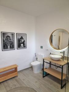 a bathroom with a sink and a mirror and a toilet at La Herbolera Vv Apartamento in Teror +38 photos