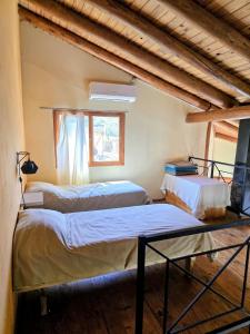 a bedroom with two beds and a tv in a room at Cabañas Altos de Nopal in Ciudad Lujan de Cuyo