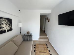a living room with a couch and a tv on a wall at Alojamiento La Cartera I Alto del Garruchal in El Caracolero