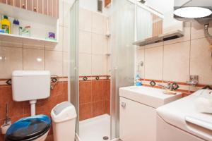 La salle de bains est pourvue d'une douche, de toilettes et d'un lavabo. dans l'établissement Dubravka II, à Poreč