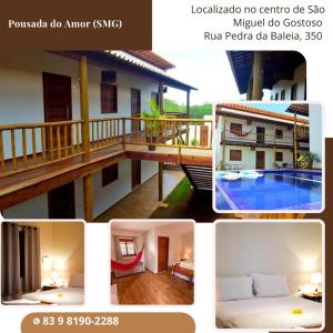 un collage de photos d'une maison et d'une piscine dans l'établissement Pousada do amor, à São Miguel do Gostoso