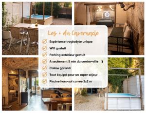 a collage of photos with a sign for a house at Le Cavernacle in Montrichard
