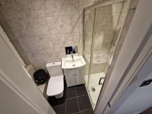 エディンバラにあるEdinburgh West Luxury 5 Bedroom Homeの洗面台、トイレ、シャワー付きのバスルーム