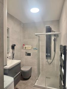 een badkamer met douche, toilet en wastafel bij Cozy studio in calm in Mandelieu-la-Napoule +6 foto's