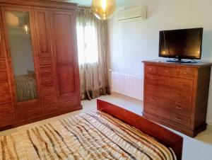 a bedroom with a bed and a tv on a dresser at Los Rosales de la Charca in Pegalajar