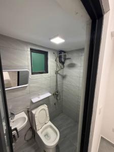 a small bathroom with a toilet and a sink at apartment in hulhumale' in Hulhumale