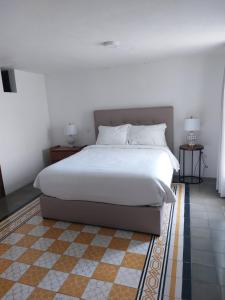 a bedroom with a large white bed with two night stands at Casa Monarcas - Josefina (with AC) in Guadalajara
