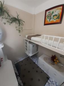 リオデジャネイロにあるDenise Scheideggerの二段ベッドと机のある小さな部屋