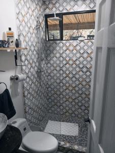 a bathroom with a shower with a toilet in it at Morada Gaia in Tempate