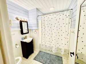 a bathroom with a shower and a sink at Entire home, 6 min drive to UIUC in Champaign +30 photos