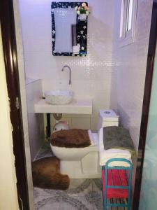 a small bathroom with a toilet and a sink at Princess Eco Lodge & Garden in Kartung +21 photos